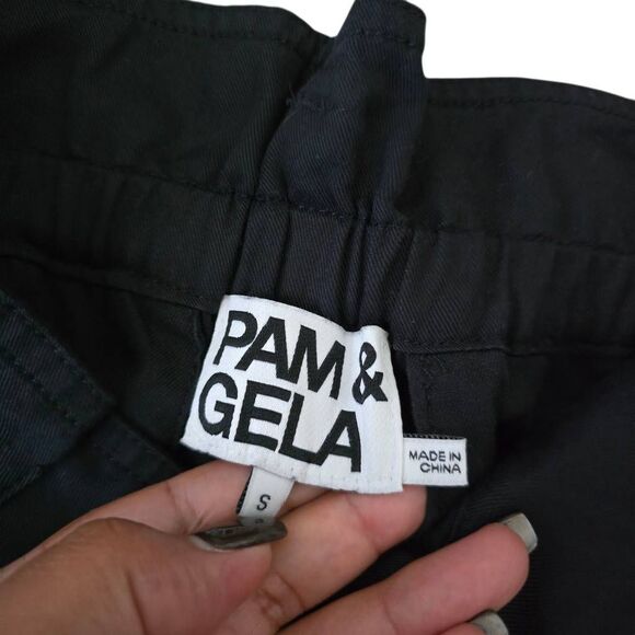 Pam & Gela Paperbag Pants Women's Small Black Ankle Zipper Casual Jogger - Picture 4 of 8